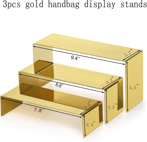 Set 3, Countertop Bag Display Stand Gold Purse Display ,Stainless Steel Heavy Duty Handbag Display Stand Shoe Rack
