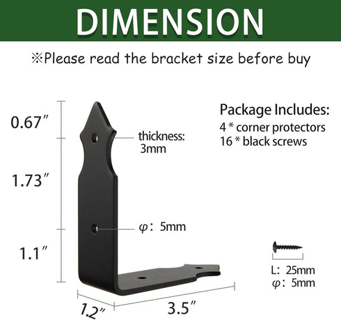 3.5" Mirror(Height:1.2") Black Metal Corner Protectors for Wood Frame Spanish Style Decorative Corner Bracket Metal