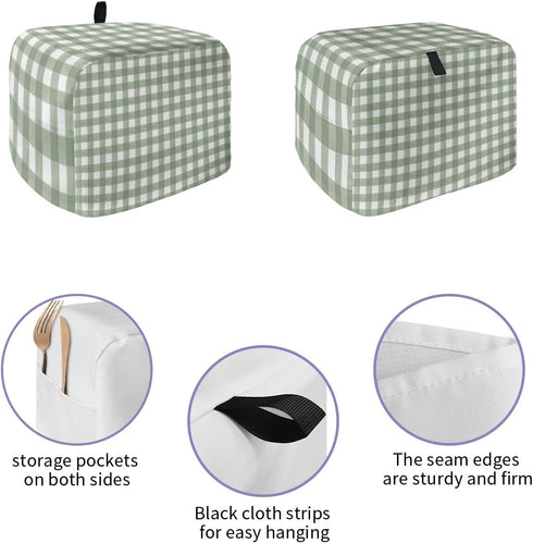 Sage Green Buffalo Plaid Toaster Cover 2 Slice, Small Kitchen Appliance Covers, Farmhouse Green White Checkered Toaster Oven Cover with Loop, Bread Machine Cover Polyester Dust Cover Protection