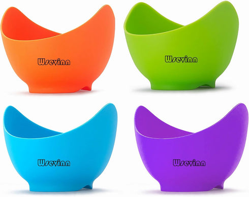 Poached Egg Cooker, Silicone Egg Poacher Cups with Ring Standers, Non Stick for Microwave Stovetop Air Fryer, 4 Pack