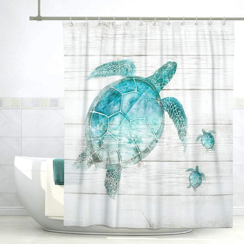 SUMGAR Blue Ocean Shower Curtains Set with Hooks - Teal Sea Turtle Bathroom Stall RV Decoration, 72 x 72 inch