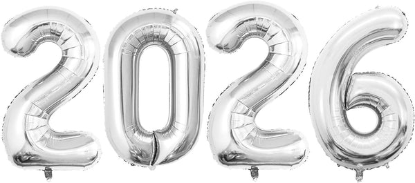 GOER 42 Inch Silver Foil Number Balloons for 2026 New Year Eve Festival Party Decorations
