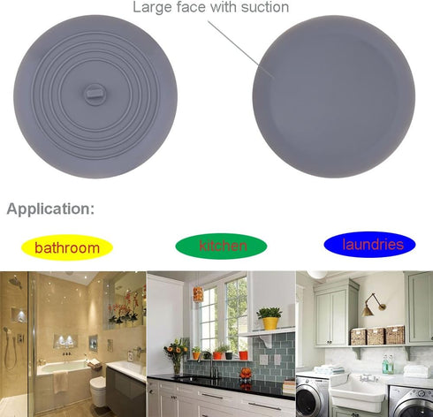 V-TOP Tub Stopper 2 Pack, 6 inches Large Silicone Drain Plug Hair Stopper for Kitchen and Bathroom Accessories