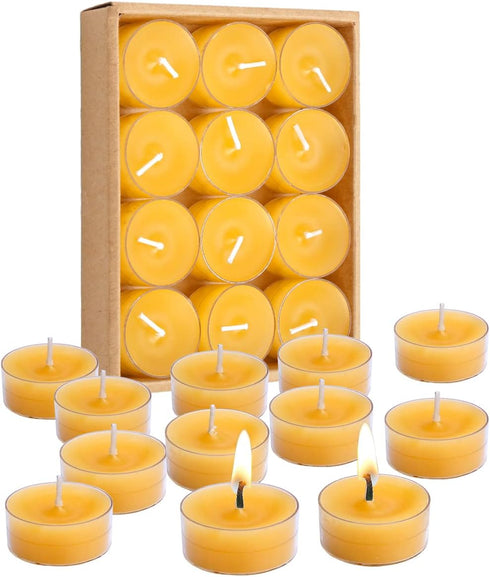 12pcs Natural Beeswax Tealight Candles, Handmade Decorative Unscented Tea Lights for Birthday Party, Wedding, Spa, Home