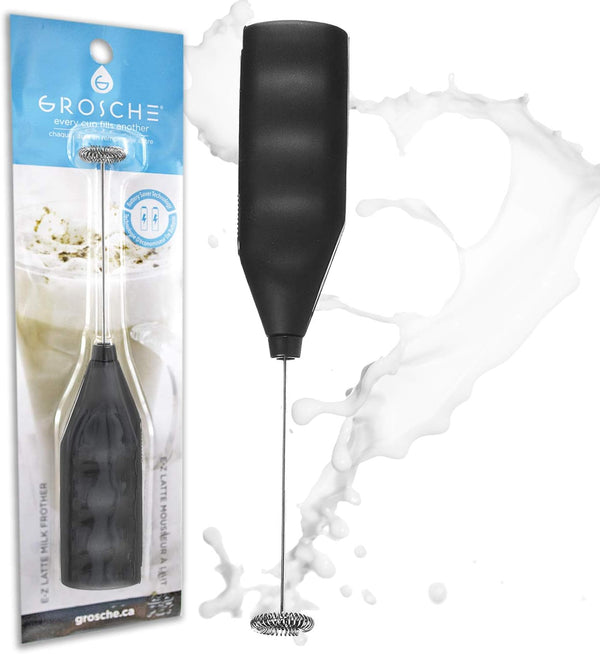 Grosche EZ Latte Battery Operated Milk Frother and Matcha Whisk, Black