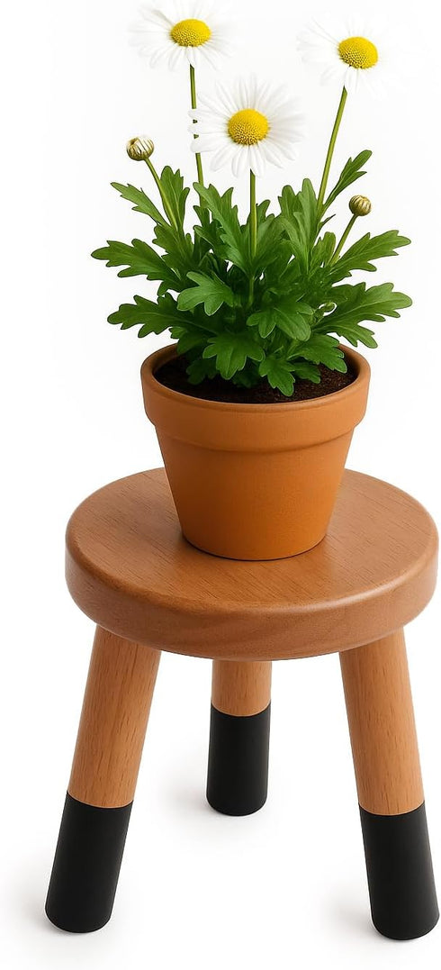 Rubber Wood 9" Round Plant Stand |Dip Dyed Black Stool, Wood Riser