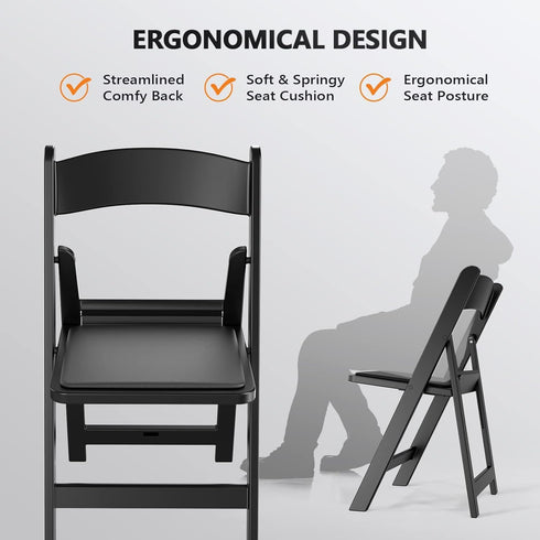 Set 1, (1, VINGLI Black Resin Folding Chair with Padded Cushion, of Plastic Foldable Seat for Indoor & Outdoor Use