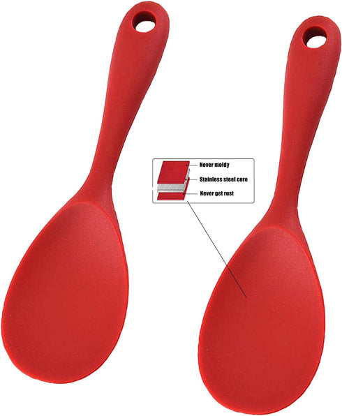 Silicone Rice Paddle Spoon Set of 2, Non-Stick Heat Resistant Kitchen Gadgets for Rice, Mashed Potatoes (Red)