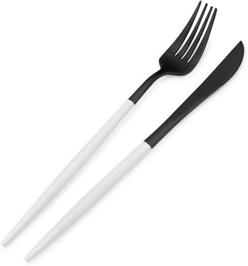 Bysta 5-Piece Matte Black Silverware Set, Stainless Steel Flatware with White Handle, Service for 1, Dishwasher Safe