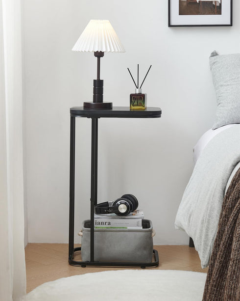 27 Inches KJGKK C Shaped End Table, High Small Side Table for Sofa and Bed, Couch Table That Slides Under, Tall Tv Tray