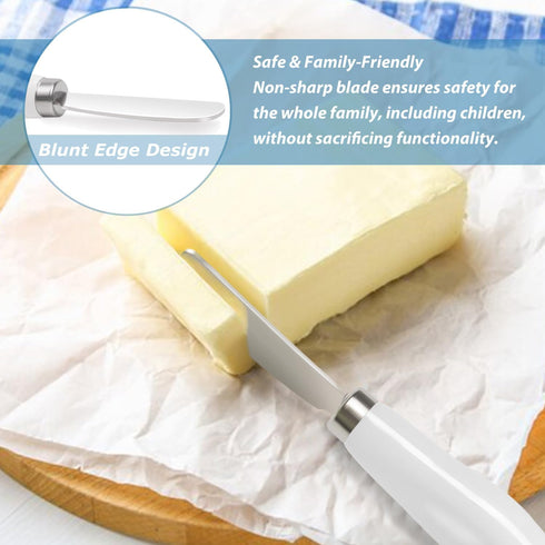 Set 2, Set Butter Spreader Knives of Stainless Steel Butter Knife with Porcelain Handles, Blunt Edge Cheese Spreader