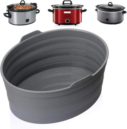 Slow Cooker Liners, 1 PCS Grey Foldable Reusable Silicone Cooking Liners for Crock-Pot & Hamilton Beach 6-7 QT,