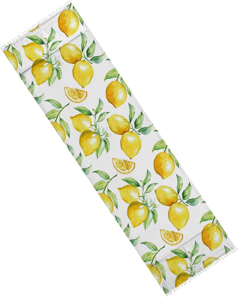 Microwave Oven Dust Cover, Yellow Lemon Watercolor Fruits Anti-Slip Cover with Storage Pockets, 12" X 35"