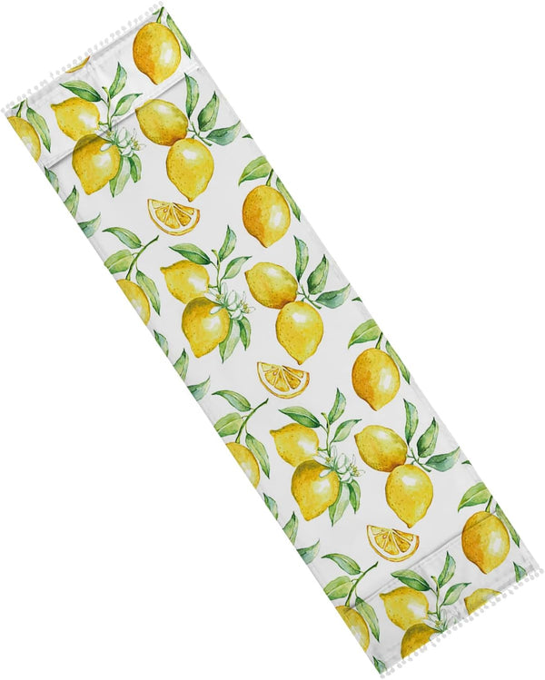 Microwave Oven Dust Cover, Yellow Lemon Watercolor Fruits Anti-Slip Cover with Storage Pockets, 12" X 35"