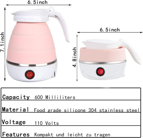 Travel Kettle Electric Small Foldable Portable Kettle, Silicone Collapsible Heating Water Boiler Tea Pot for Camping,
