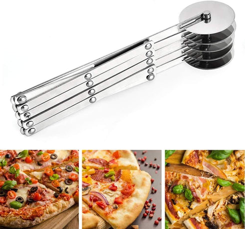 5 Wheel Pastry Cutter, Stainless Pizza Slicer, Expandable Pizza Slicer Multi-Round Pastry Knife Baking Cutter Roller Cookie Dough Cutter Divider by ENINFUT