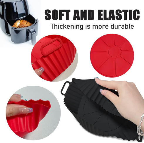 Air Fryer Silicone Pot, Silicone Basket Bowl for 3 to 5 Qt Air Fryer Oven, Reusable Baking Tray (Red+Black)