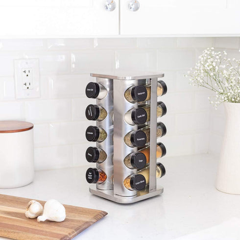 20 5-Year Countertop 3 oz Orii Jar Rotating Spice Rack with Spices Included & Free Spice Refill Program Stainless Steel