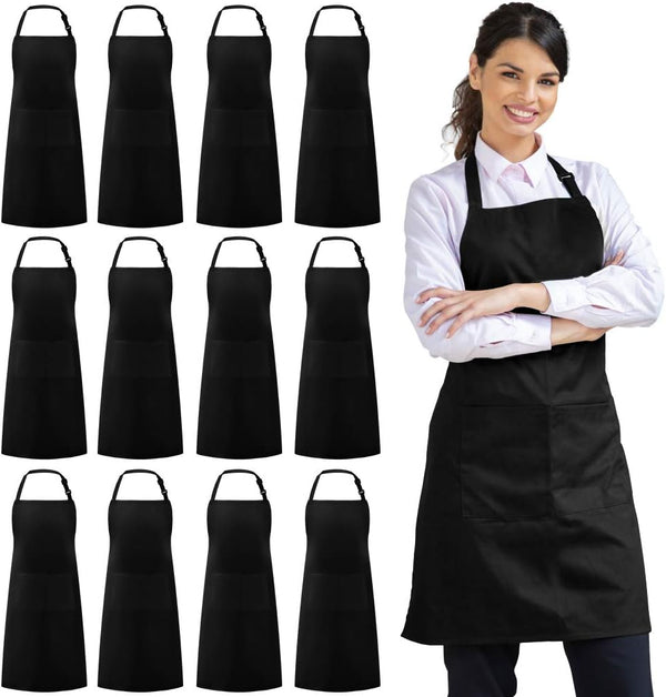 Syntus 12 Pack Bib Apron, Unisex Aprons Adjustable Thicker Version Waterdrop Resistant
