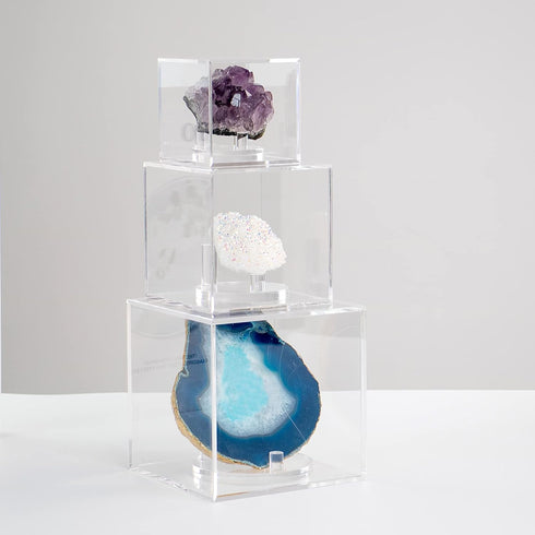 Clear Acrylic Geodes Rocks Display Easel Stands, 3 Pegs Support Holder Box for Small Collectibles (1 Pcs)