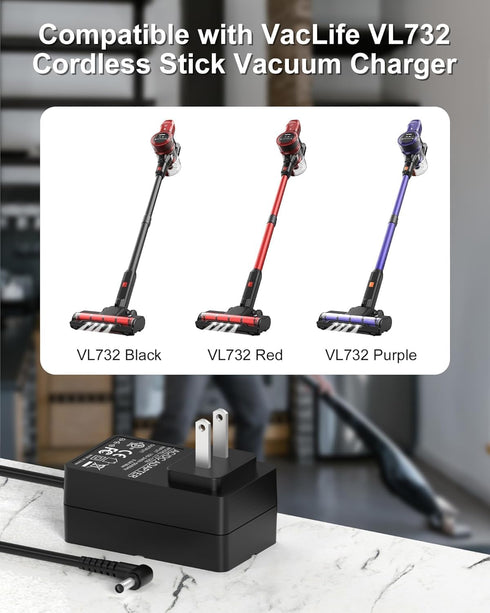 Vauucm Charger Compatible with VacLife VL732 Cordless Vacuum Cleaner, Replacement Power Cord
