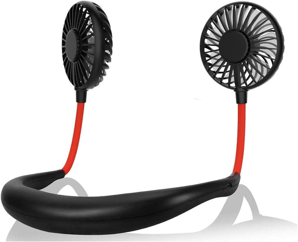 Portable Neck Fan, USB Rechargeable with 3 Adjustable Speeds and LED Lights - Black