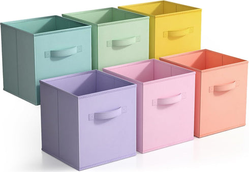 Sorbus 11 Inch Fabric Storage Cubes - Sturdy Collapsible Bins & Handle, 6 Foldable Baskets for Organizing Clothes,