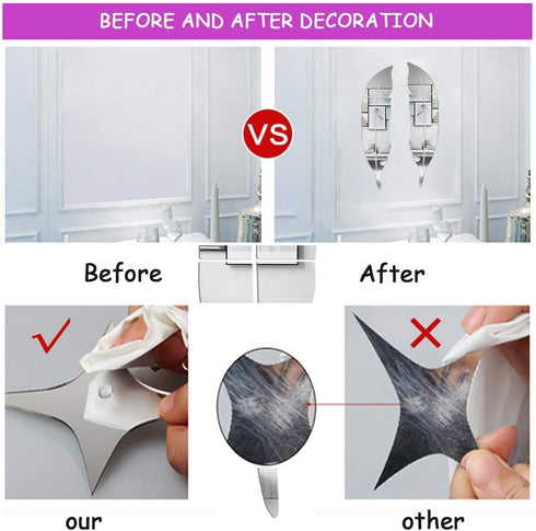 3D Acrylic Mirror Wall Decor Stickers - 11.8x49.2 Inches Feather Shaped DIY Self-Adhesive Wall Art Decals