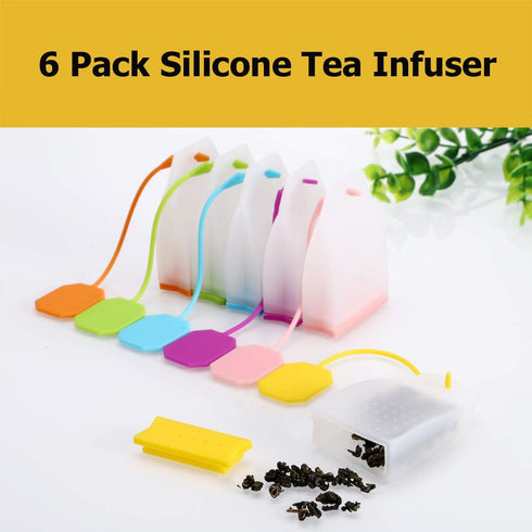 Reusable Silicone Tea Infuser 6 Pack, Tea Bags Strainer Filter Steeper Diffuser Holder with Spoon for Loose Leaf Tea