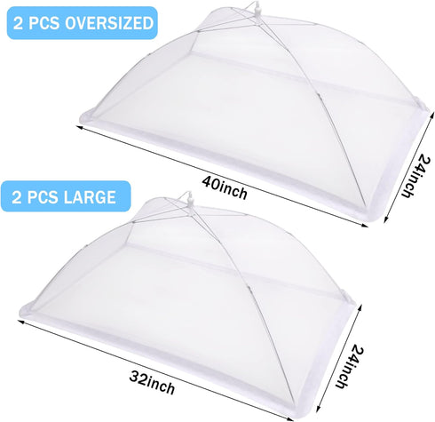 JULBEAR 4 Pcs Extra Large Mesh Food Cover Tent Umbrella, Reusable Food Screen Covers for Parties, Picnics, Outdoor