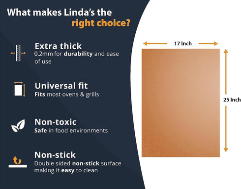Copper Oven Liners - 2 Pack Large Heavy Duty Mats 17”x25” Non-Stick Reusable Liner for Ovens