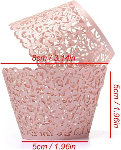 YOZATIA Vine Cupcake Wrappers, 60PCS Lace Liners for Regular Sized Cupcake (Pink)