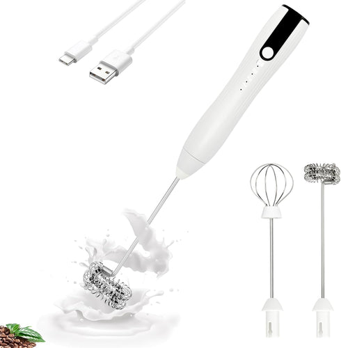 Double Whisk Milk Frother, Handheld USB-C Rechargeable Electric Drink Mixer for Lattes and Matcha