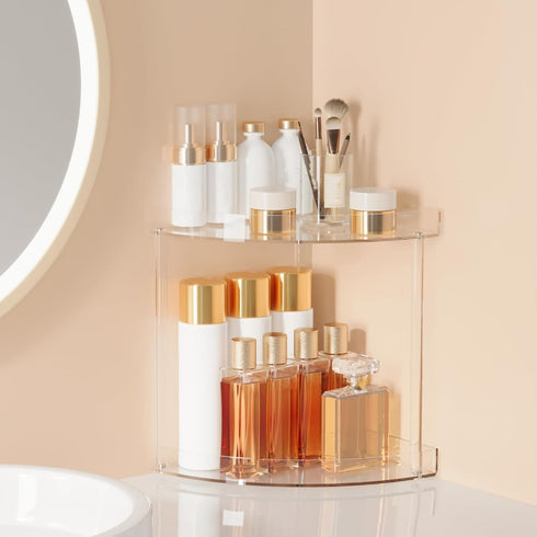 Counter Countertop 2 Bathroom Organizer Tier Storage Acrylic Corner Makeup Organizer for Makeup, Perfume, Vanity, Spice