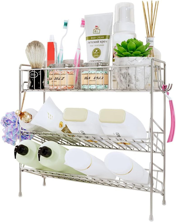 YQh 3-Tier Bathroom Counter Organizer, shower storage, corner shower shelf,shower caddiesStainless steel