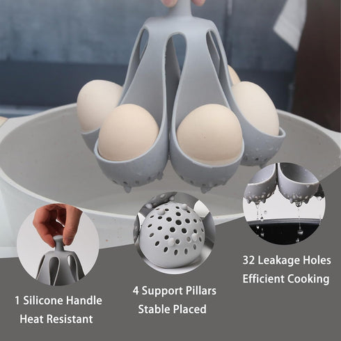 Dacthuw 6 Silicone Egg Boiler Rack for Hard Soft Boiled Eggs, Food Grade Silicone Egg Boiler Cooker with Holders