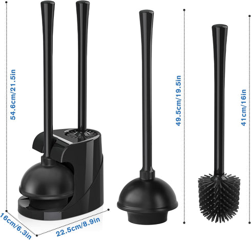 Toilet Plunger and Brush Set, Heavy Duty Silicone Toilet Brush with Ventilated Holder for Bathroom Cleaning