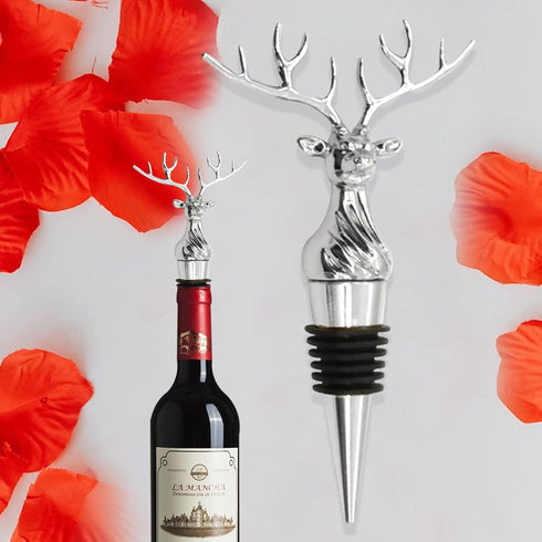 2 Packs Deer Wine Stoppers - Reusable Alloy Wine Bottle Accessories for Home Bar or Party (Silver + Gold)
