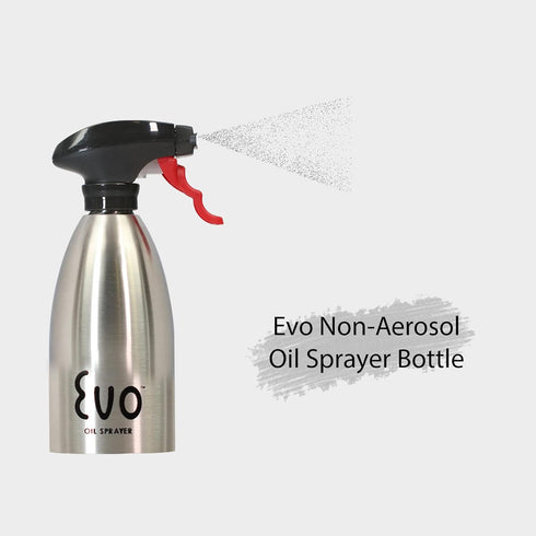 Evo 18/8 Stainless Steel Oil Sprayer, 16-Ounce Capacity, Non-Aerosol for Olive Oil, Cooking Oils, and Vinegars, Silver