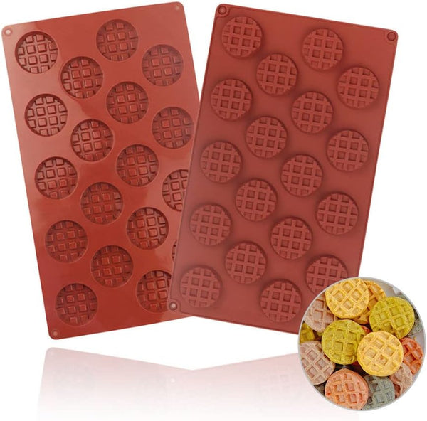 Silicone Waffle Mold Set, Non-stick Round Waffle Baking Mold, DIY Round Biscuit Chocolate Mold (2PCS 18-Cavity)