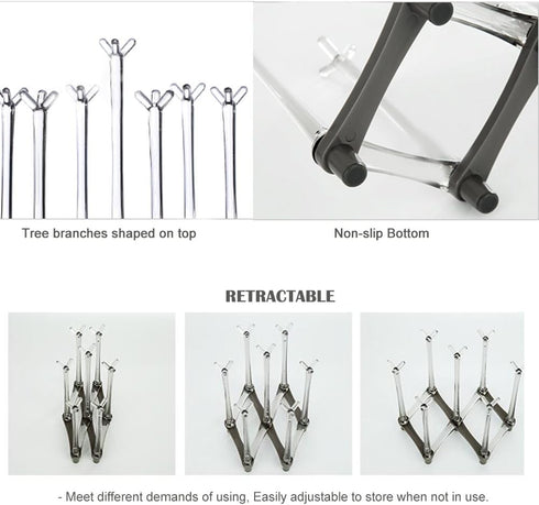 Marbrasse Retractable Cup Drying Rack, Drinking Glass and Sports Bottle Drainer Stand for Kitchen Countertop, 2p