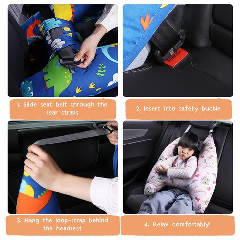 6 Cozy Travel Pillow Car Cushion for Kids Years Old+ Shoulder Neck Back Support & Seat Belt Comfort, Road Trip Sleeping