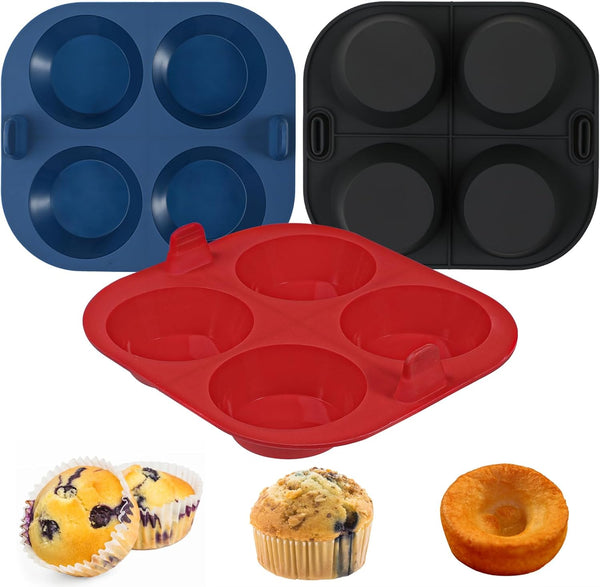 Webake 3PCS Non-Stick Silicone Air Fryer Muffin Pan, 4 Cavity Baking Cups, BPA Free, Food Grade Tins