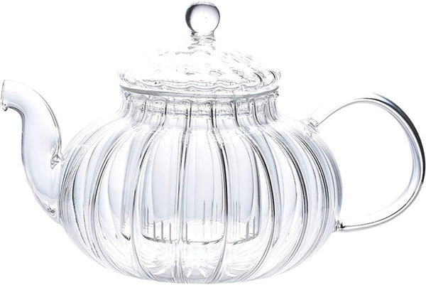 IwaiLoft NEW Glass Teapot with Infuser, Stovetop Safe Tea Kettle, 20OZ Blooming Tea Maker, Pumpkin