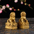 BRABUD 2.8in Fengshui Brass Pair of Fu Foo Dogs Guardian Lion Statues, Housewarming Congratulatory ZD099 Gold