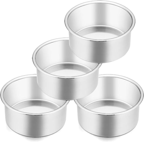E-far 4 Inch Small Cake Pan Set of 4, Stainless Steel Mini Round Baking Pans, Non-Toxic & Healthy, Dishwasher Safe