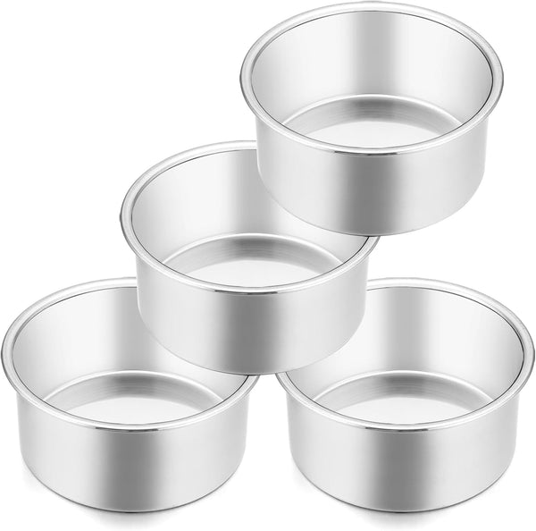 E-far 4 Inch Small Cake Pan Set of 4, Stainless Steel Mini Round Baking Pans, Non-Toxic & Healthy, Dishwasher Safe
