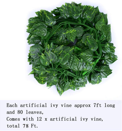 Kalolary 84 Feet Scindapsus Artificial Ivy Garland, 12 Strands Green Leaves Vine for Wedding Arch, Party Decoration