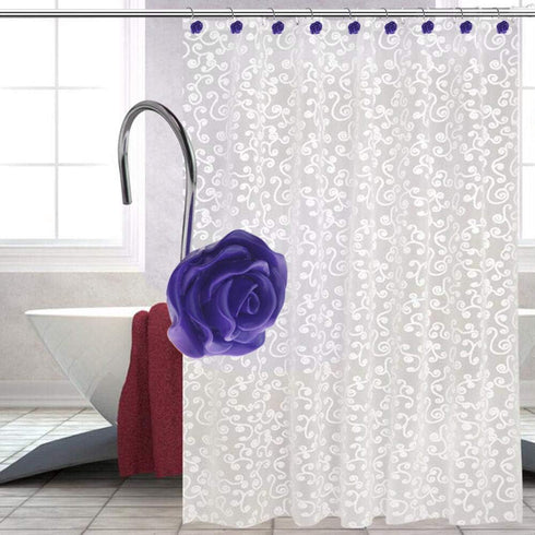 12 PCS Decorative Anti Rust Shower Curtain Hooks, Rose Design Shower Curtain Rings (Purple)