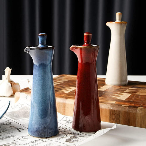120ml 4oz Small Ceramic Olive Oil Dispenser Bottle for Storage Of Oil, Vinegar, Soy Sauce, / - Red